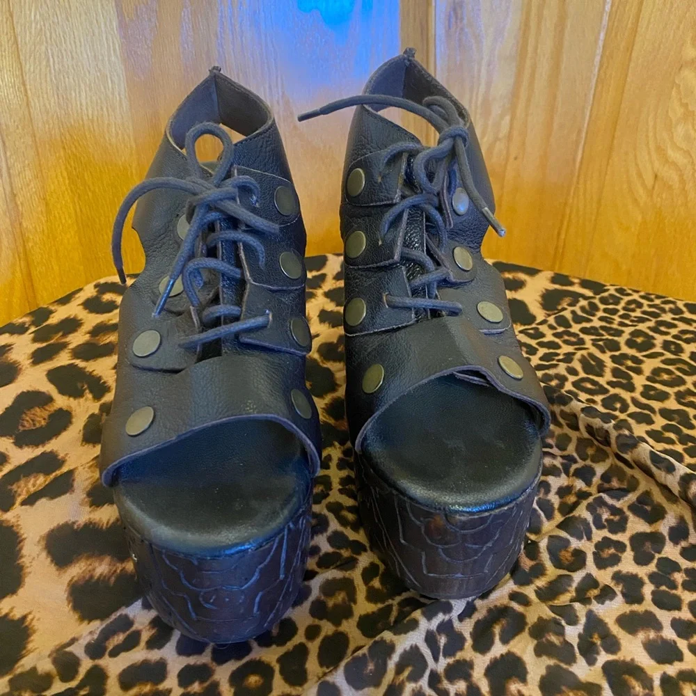 Free People Black Lace-Up Platform Heels - Picture 3 of 8